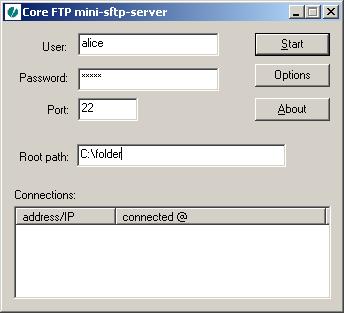Screenshot of Core FTP mini-sftp-server